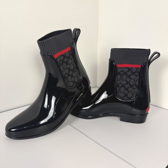 Women's Coach Rivington Rain Booties Black Rubber Boots Sz 7 Slip On - Picture 13 of 15